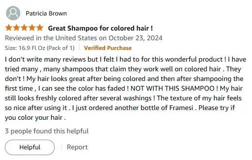 My Framesi Shampoo Keeps Colored Hair Vibrant