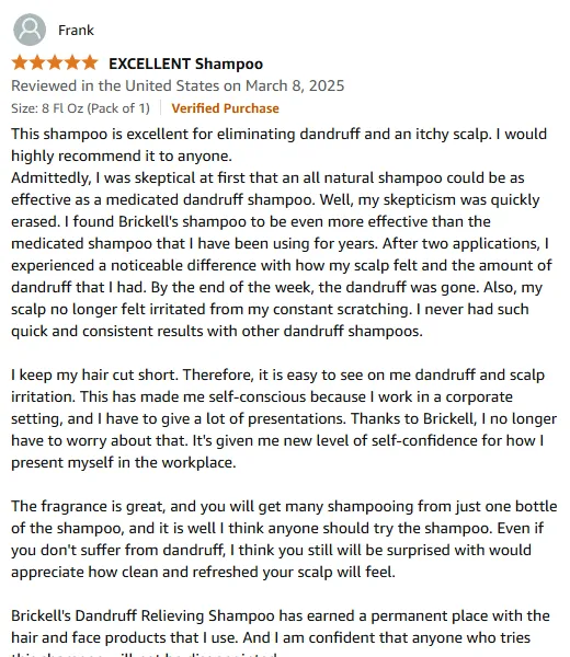 I Beat Dandruff with Brickell's Natural Shampoo
