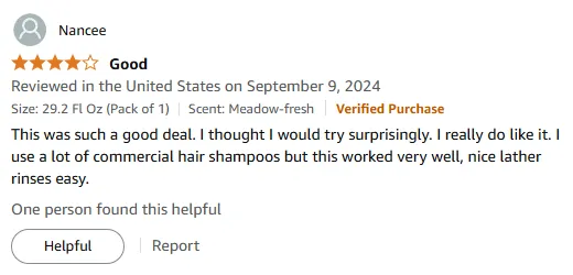 I love this shampoo for easy rinse and rich lather