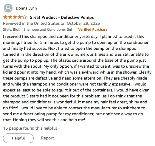 I Love Biotin Shampoo and Conditioner, But The Defective Pumps